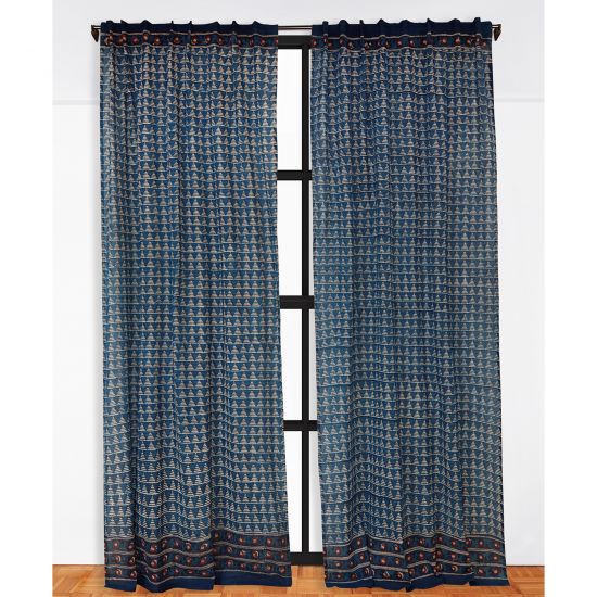 Delta Curtain - Indigo/Brick Red